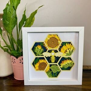 3D Sunflower Bee Hexagon Shadowbox